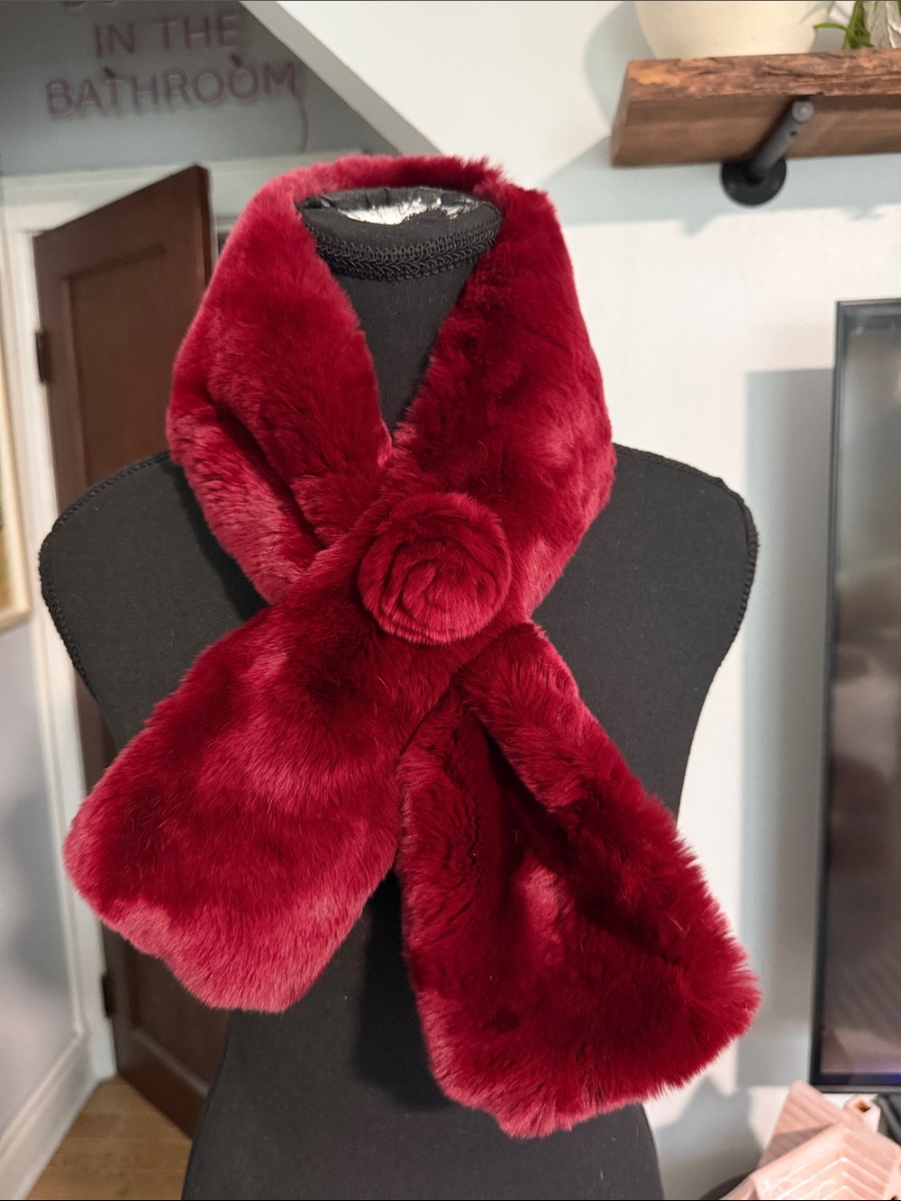 Plush Faux Fur Neck Scarf in Burgundy - Elegant Winter Wrap